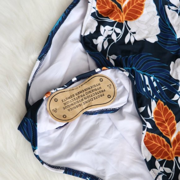 Blue Floral V Neck One Piece Swimsuit Sz L- Swim - Picture 4 of 7